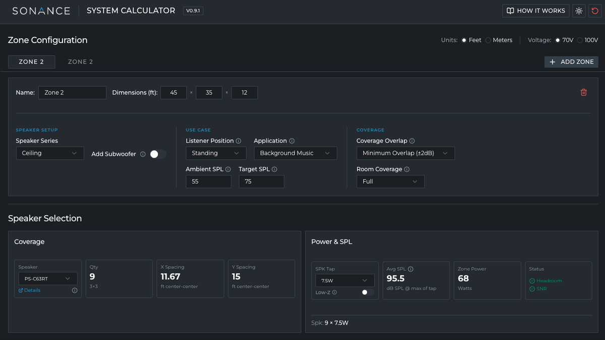 Sonance system calculator